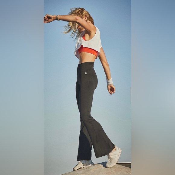 FP Movement by Free People Pants - Free People Good Karma Flare Leggings in Solid Black